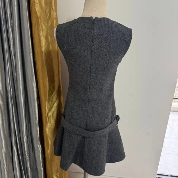 Self-Portrait Grey Herringbone Flared Mini Dress - Picture 4 of 11